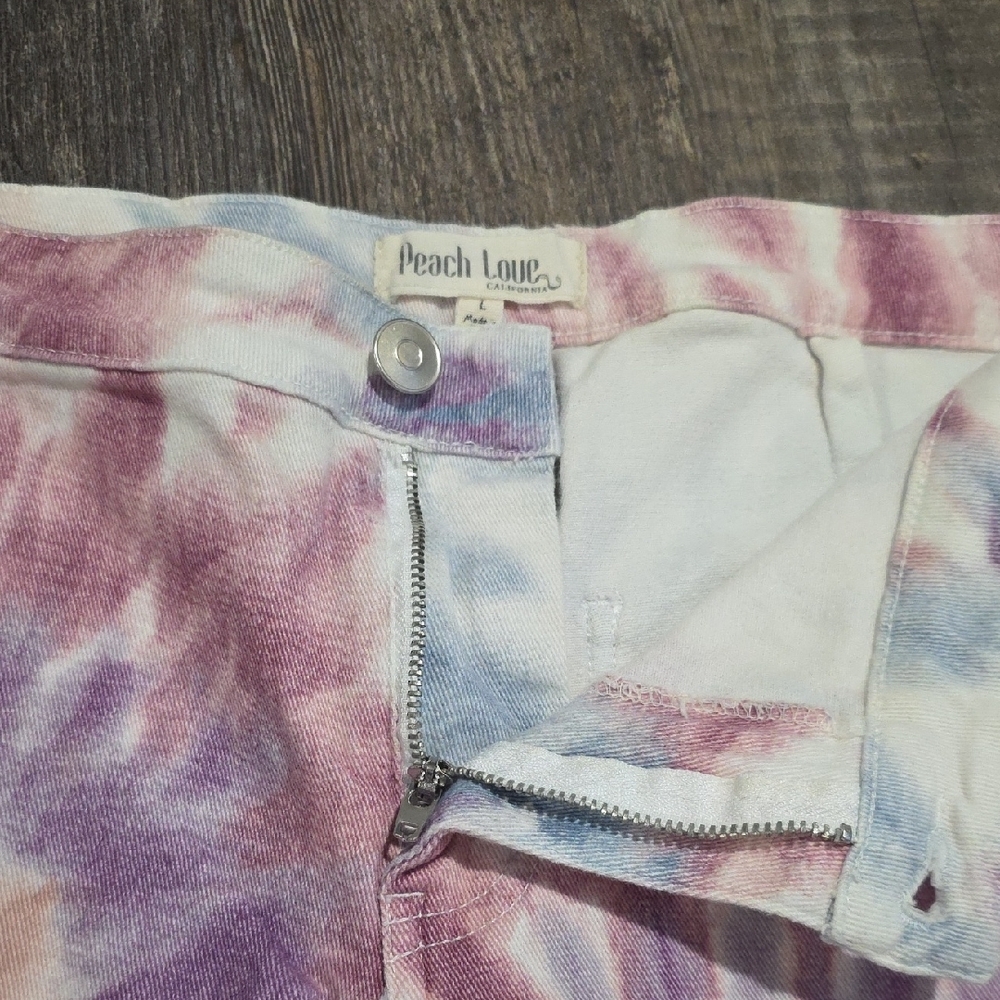 Peach Love California Jeans Womens Large Flare Bell Bottoms Jeans Pants Tie Dye - Picture 4 of 11
